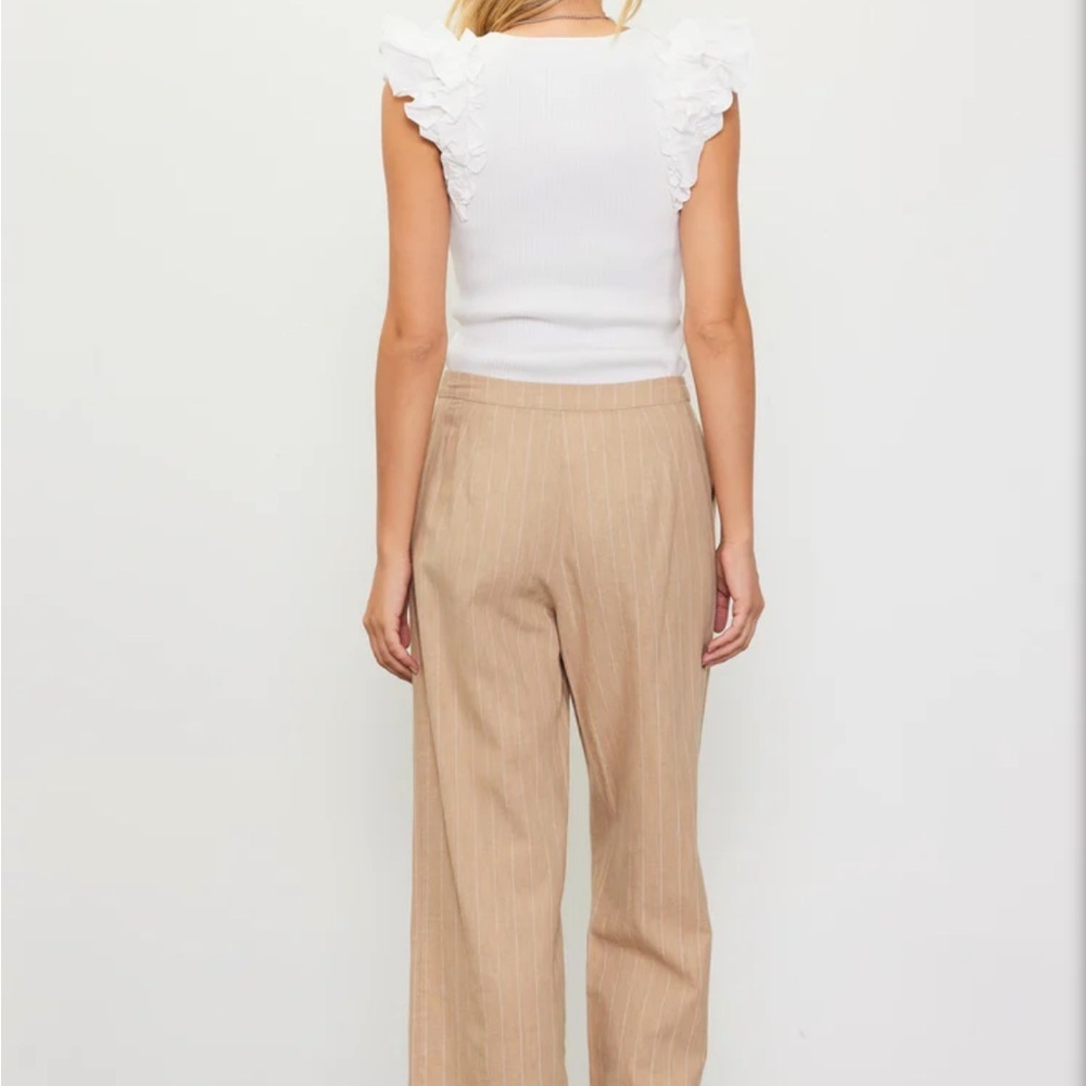 Skies Are Blue Small Tan Linen Cropped High Rise Pin Striped Pants‎ 73976 Latte - Picture 7 of 11